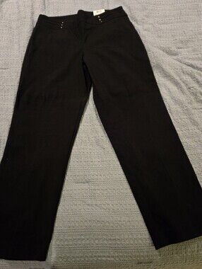 JM Collection Womens Petite Black Rivet Straight-Leg Pants NWT